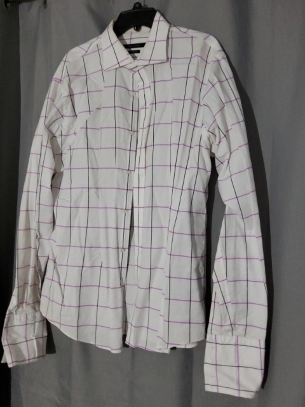 Sean John White Dress Shirt with Purple Windowpane